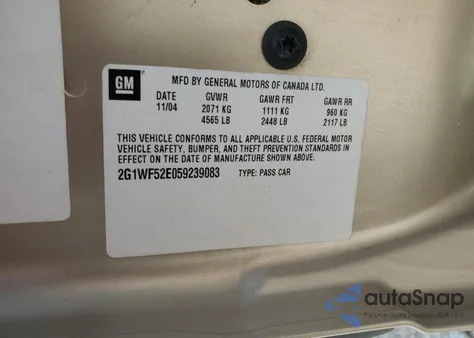 2005 Chevrolet Impala from USA, damaged, VIN 2G1WF52E059239083